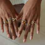 18K Gold Runway Chic Safety Pin CZ Pearl Statement Rings