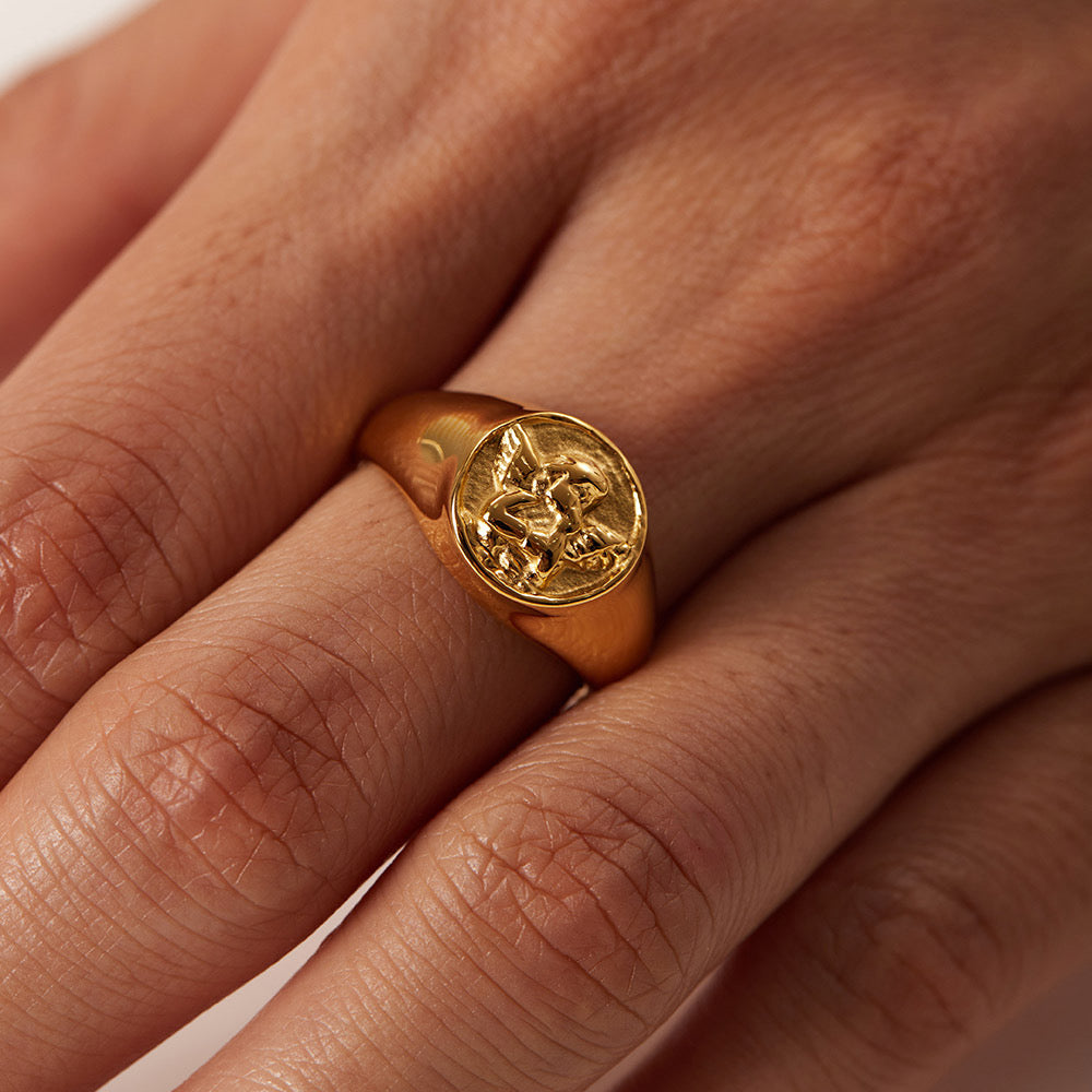 18K Gold Cupid Signet Ring