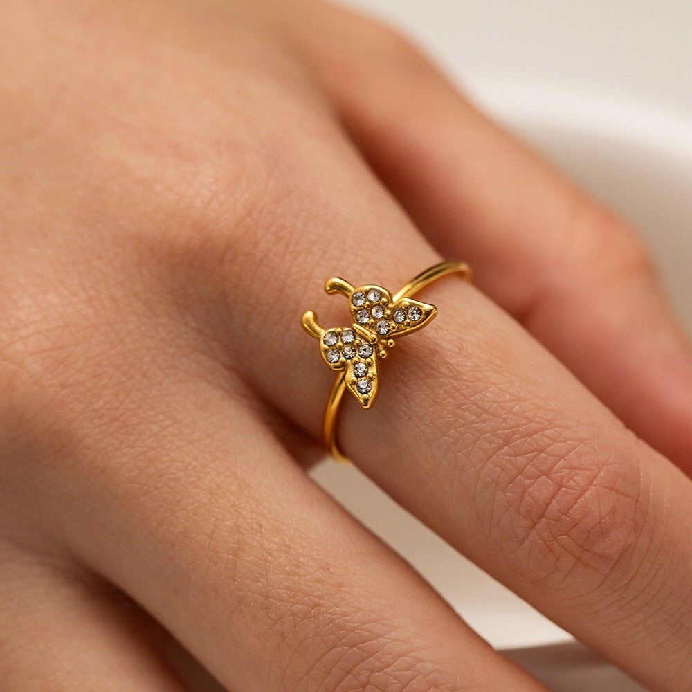 18K Gold Bejeweled Butterfly Ring