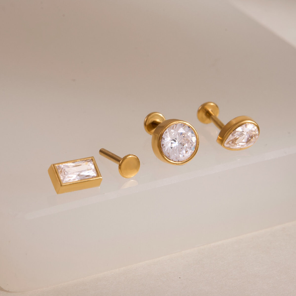18K Gold Everyday Icons Flat Back Stud Nap Earrings Set