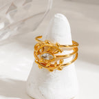 18K Gold Goddess Glow Four Leaf Clover Stacking Rings Set