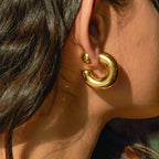 18K Gold Chunky Hoop Statement Huggie Earrings