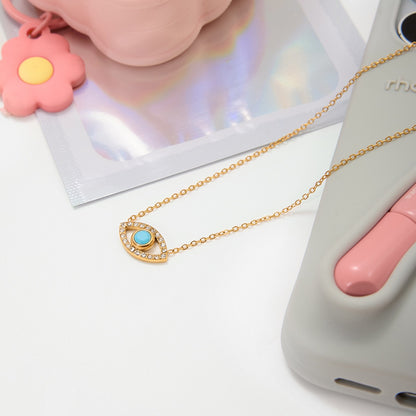 18K Gold Evil Eye Dainty Pendant Turquoise Necklace