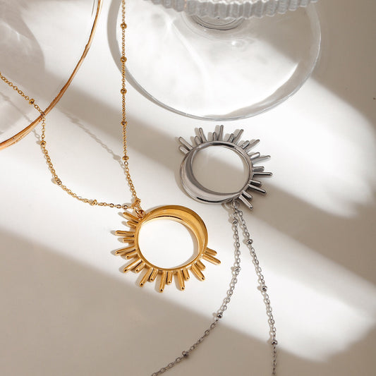 18K Gold Glowing Sun Statement Pendant Necklace