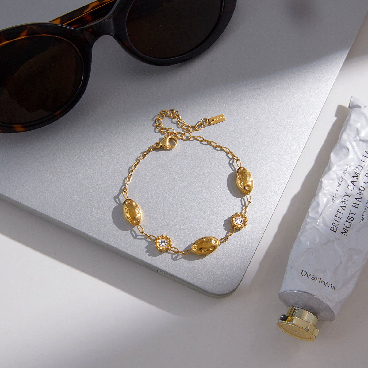 18K Gold Couture Ice Tennis Circle Chain Bracelet Stack