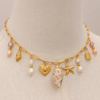 18K Gold Summer Seashell Pearl Statement Charm Necklace