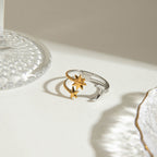 18K Gold Star and Moon Two Tone Silver Ring