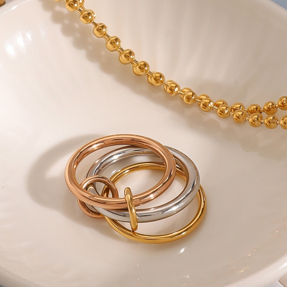 18K Gold and Silver Mixed Metal Multi Layers Spinelli Trinity Stacking Rings