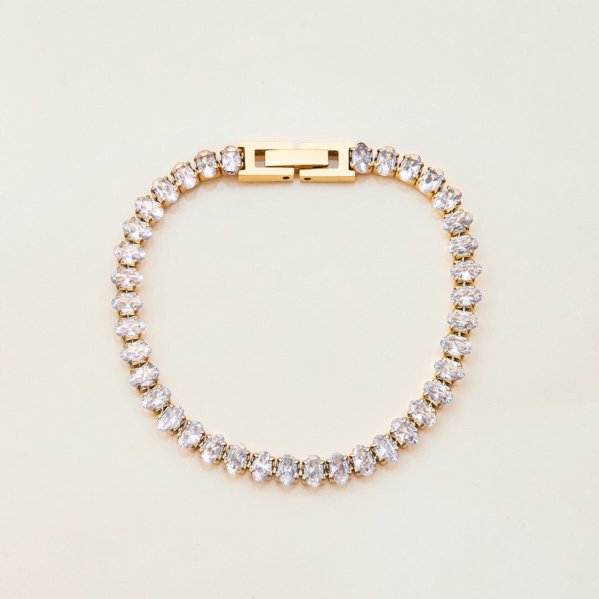 18K Gold Extra Bling Paperclip Chain Bangle Tennis Bracelet Stack