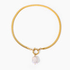 18K Gold Herringbone Snake Chain Pearl Pendant Charm Necklace