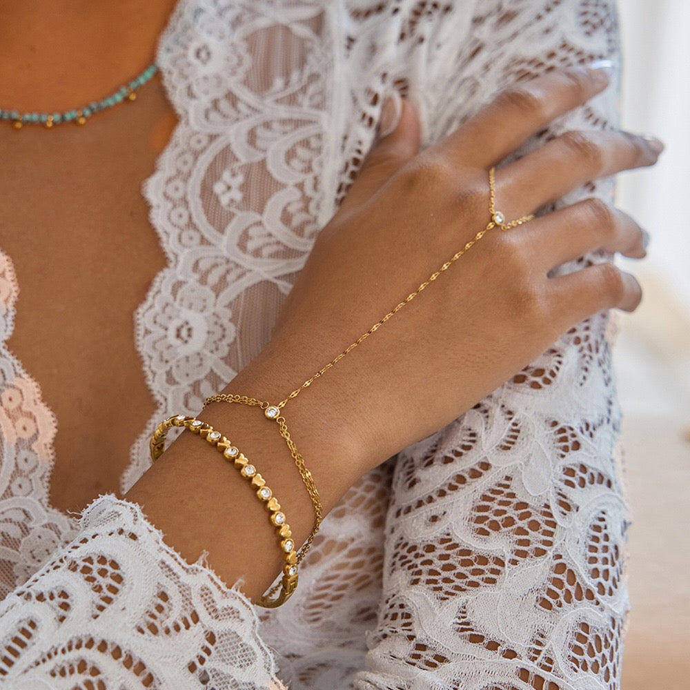 18K Gold Simple Bling Dainty Hand Chain Bracelet