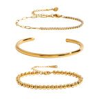 18K Gold The Fine Edit Beaded Chain Tennis Cuff Bangle Bracelet Stack
