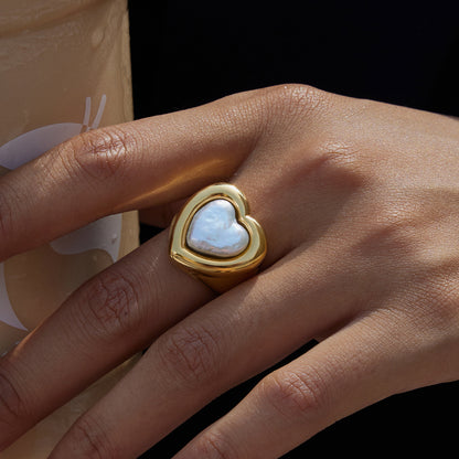 18K Gold Pearl Heart Statement Ring