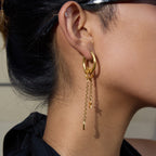 18K Gold Celestial Sun Moon and Star Drop Dangle Huggie Earrings