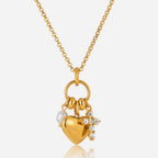 18K Gold Sinfully Yours Heart Cross Pearl Charm Necklace