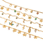 18K Gold Flirt Flower Bow Heart Charm Chain Bracelet Stack