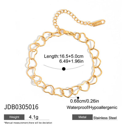 18K Gold Heart Chain Trendy Everyday Bracelet Stack