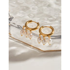 18K Gold Dangle Pearl Huggie Earrings