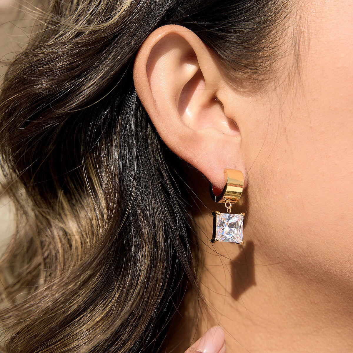 18K Gold Diamond Drip Small Hoop Dangle Huggie Earrings