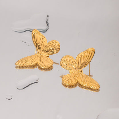 18K Gold Butterfly Stud Earrings