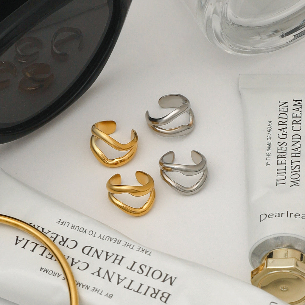 18K Gold Unique Huggie Ear Cuffs