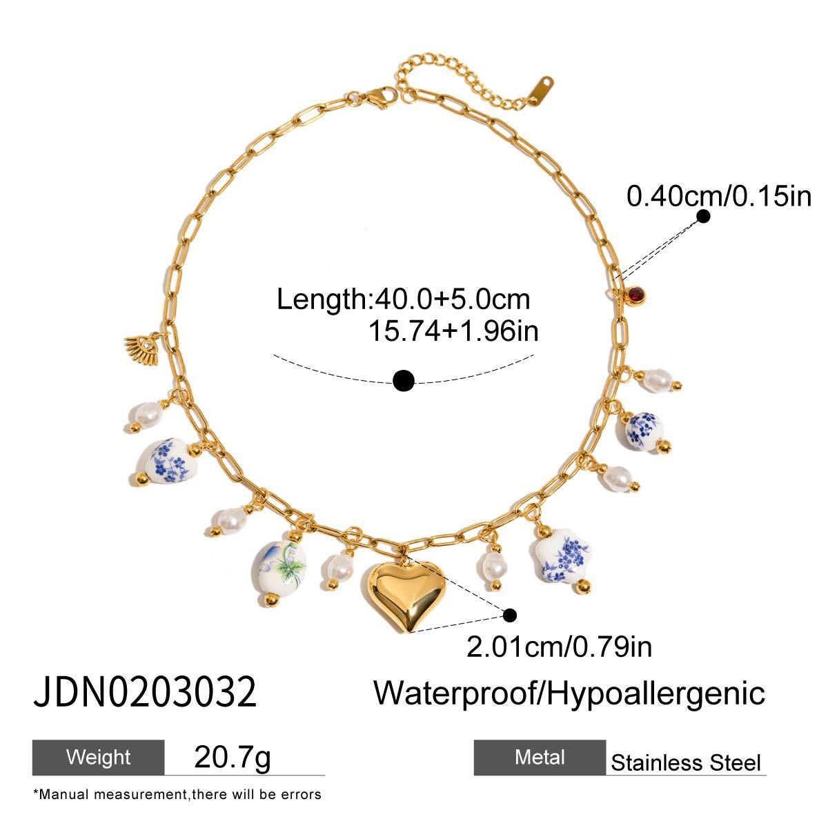 18K Gold Flower Blossom Ceramic Circle Chain Charm Necklace