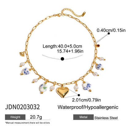 18K Gold Flower Blossom Ceramic Circle Chain Charm Necklace