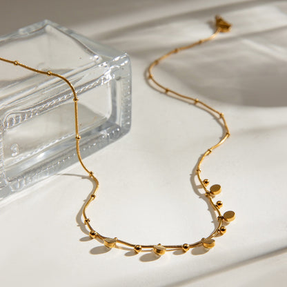 18K Gold CZ Sprinkle Beaded Chain Dainty Necklace