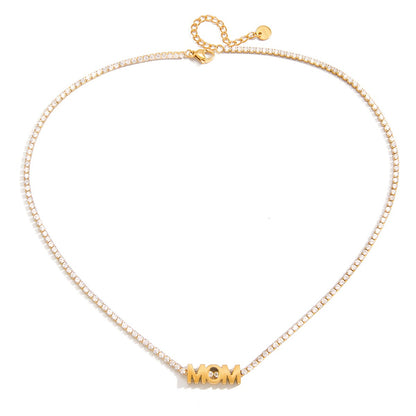 18K Gold Endless Love MOM Charm Tennis Necklace