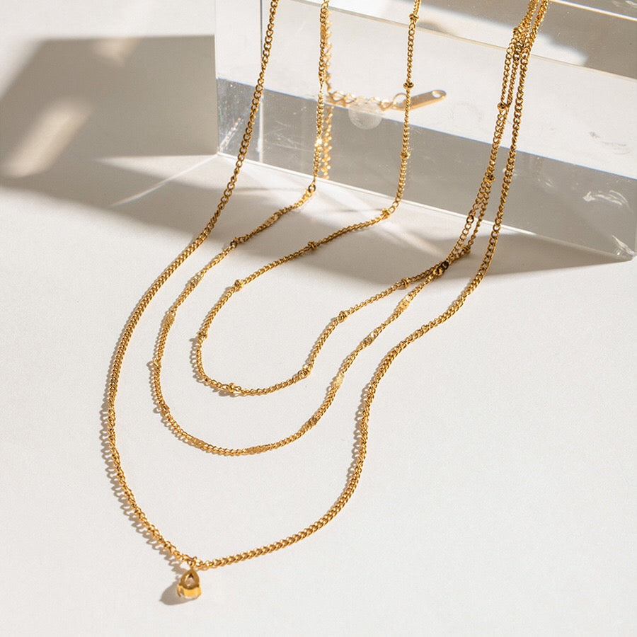 18K Gold Moonlit Tear Dainty Chain Layered Necklace Set