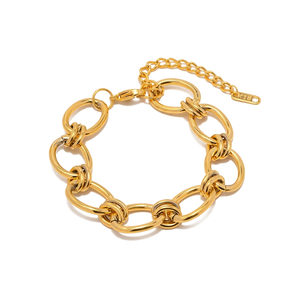 18K Gold Circle Chain Chunky Necklace & Bracelet Set