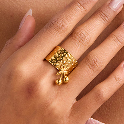 18K Gold Cherry Charm Band Ring