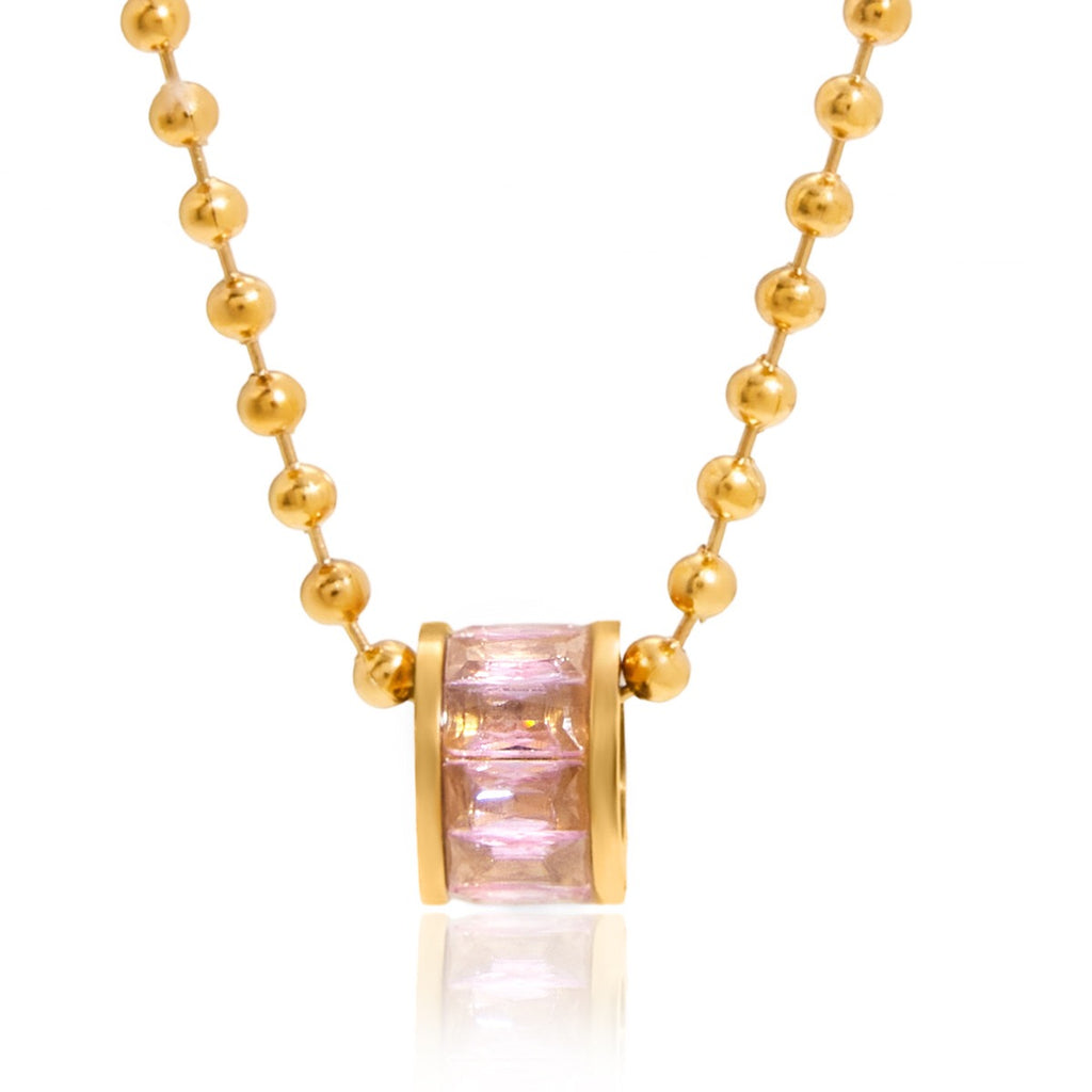 18K Gold Pink Heart Mama Bling Ring Dainty Pendant Necklace