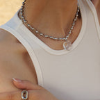 18K Gold Clear Jelly Heart Pendant Beaded Ball Chain Necklace