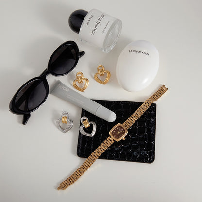 18K Gold Abstract Love Geometric Heart Statement Stud Earrings