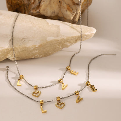 18K Gold Two Tone LOVE Pendant Heart Bracelet