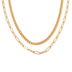 18K Gold Paperclip Cuban Link Chain Layered Necklace Set