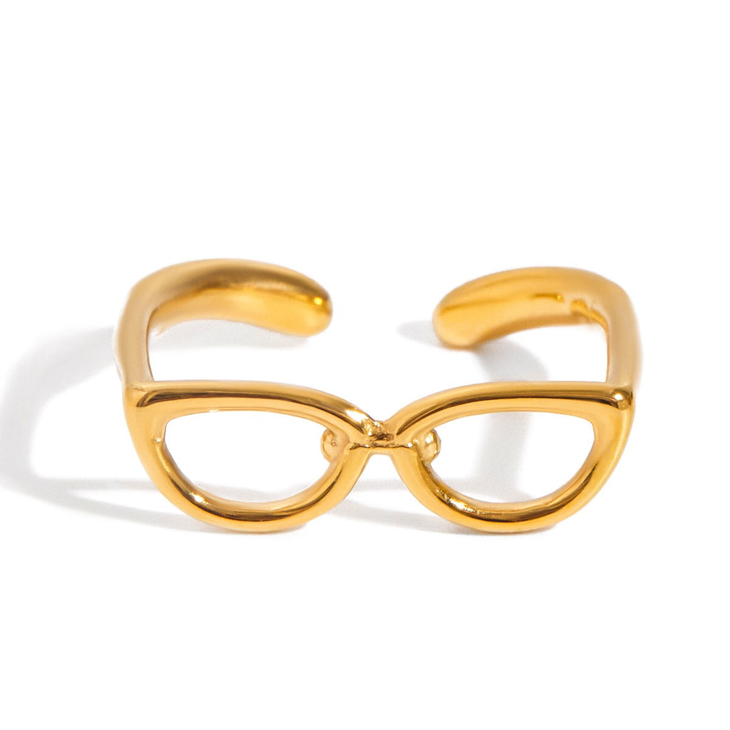 18K Gold Sexy Nerd Dainty Glasses Stacking Cuff Ring