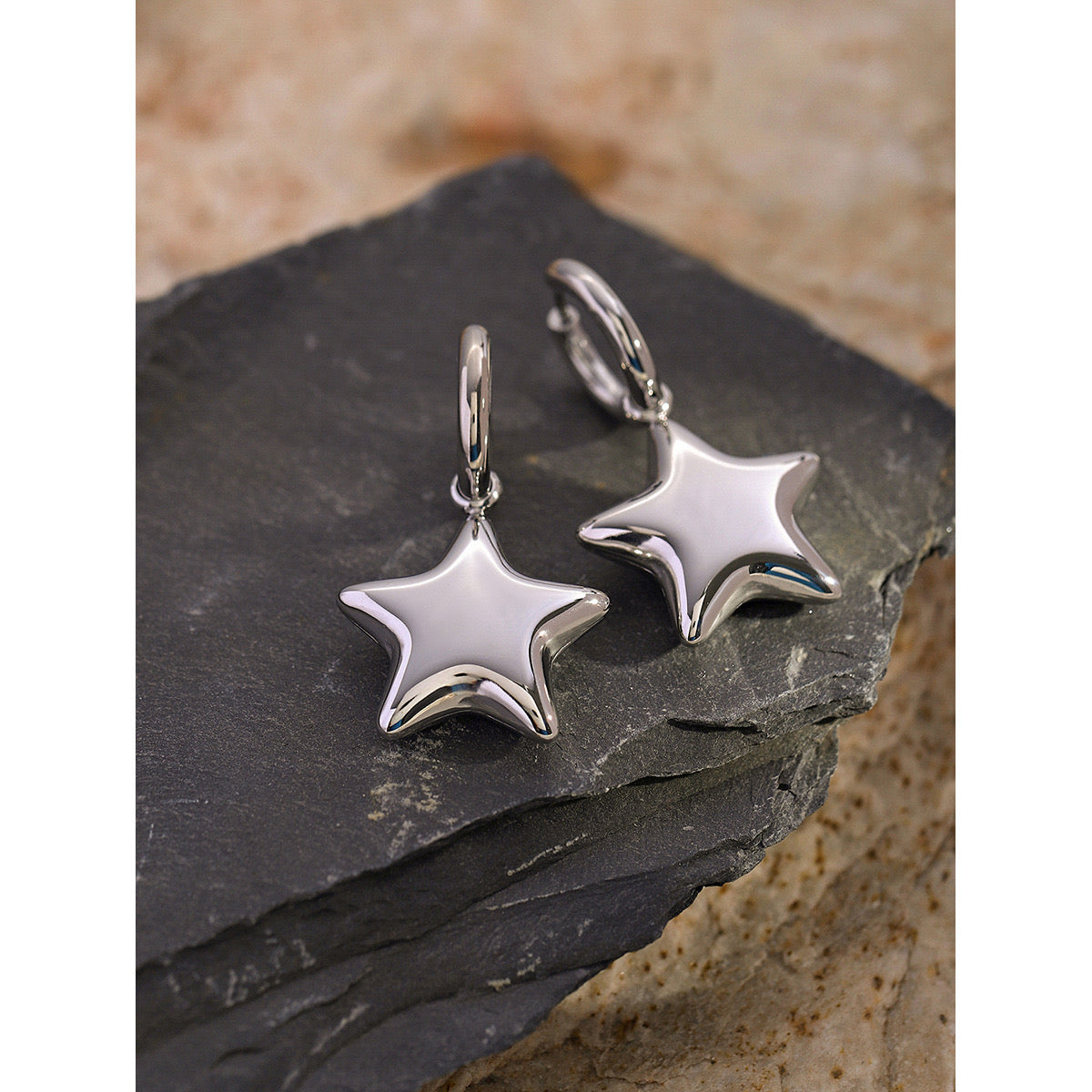 18K Gold Star Small Hoop Huggie Earrings