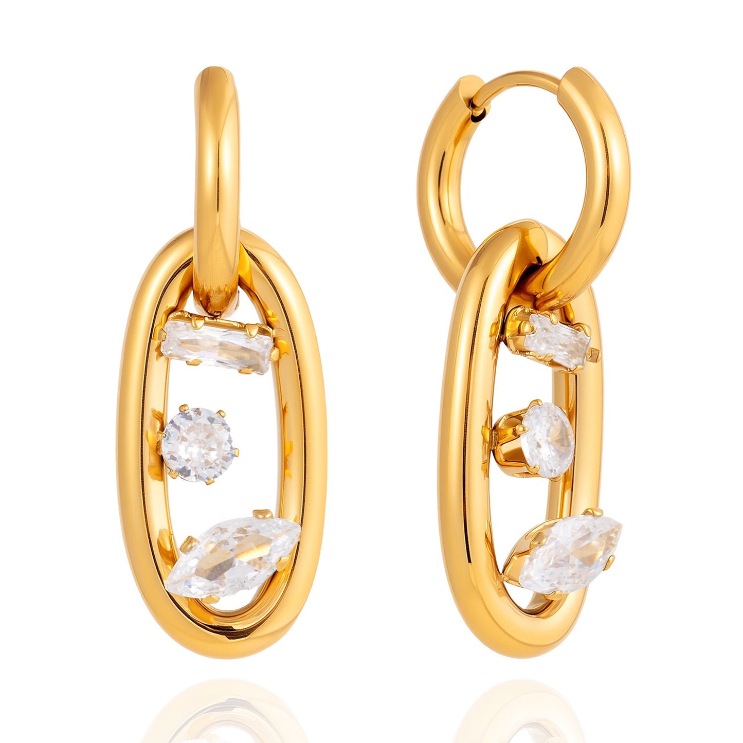 18K Gold The Spotlight Small Hoop Dangle Drop Huggie Earrings