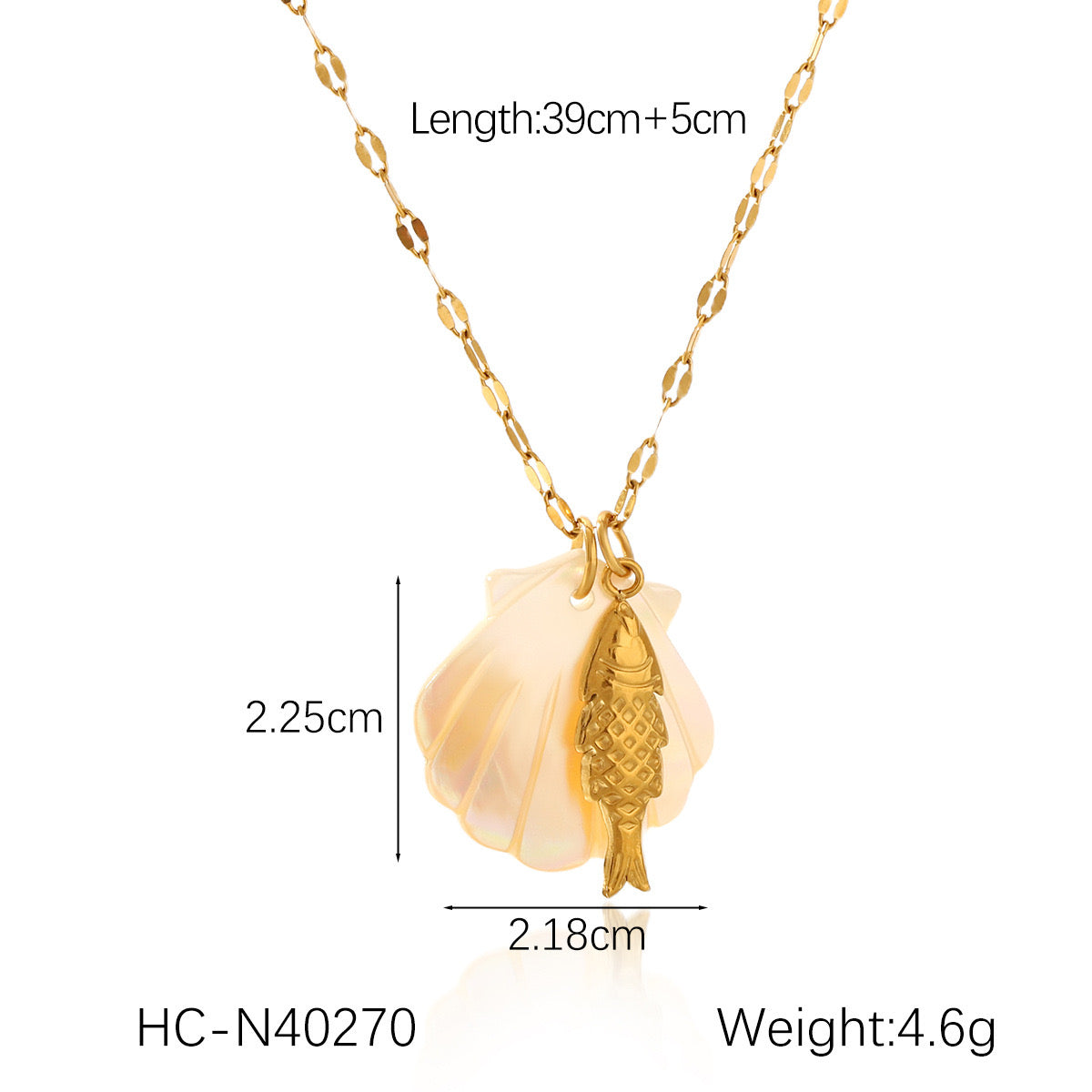 18K Gold Mother of Pearl Seashell Ocean Charm Pendant Necklace