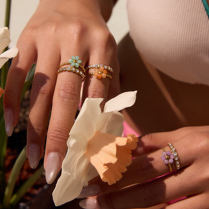 18K Gold Pastel Color Bejeweled Flower Ring