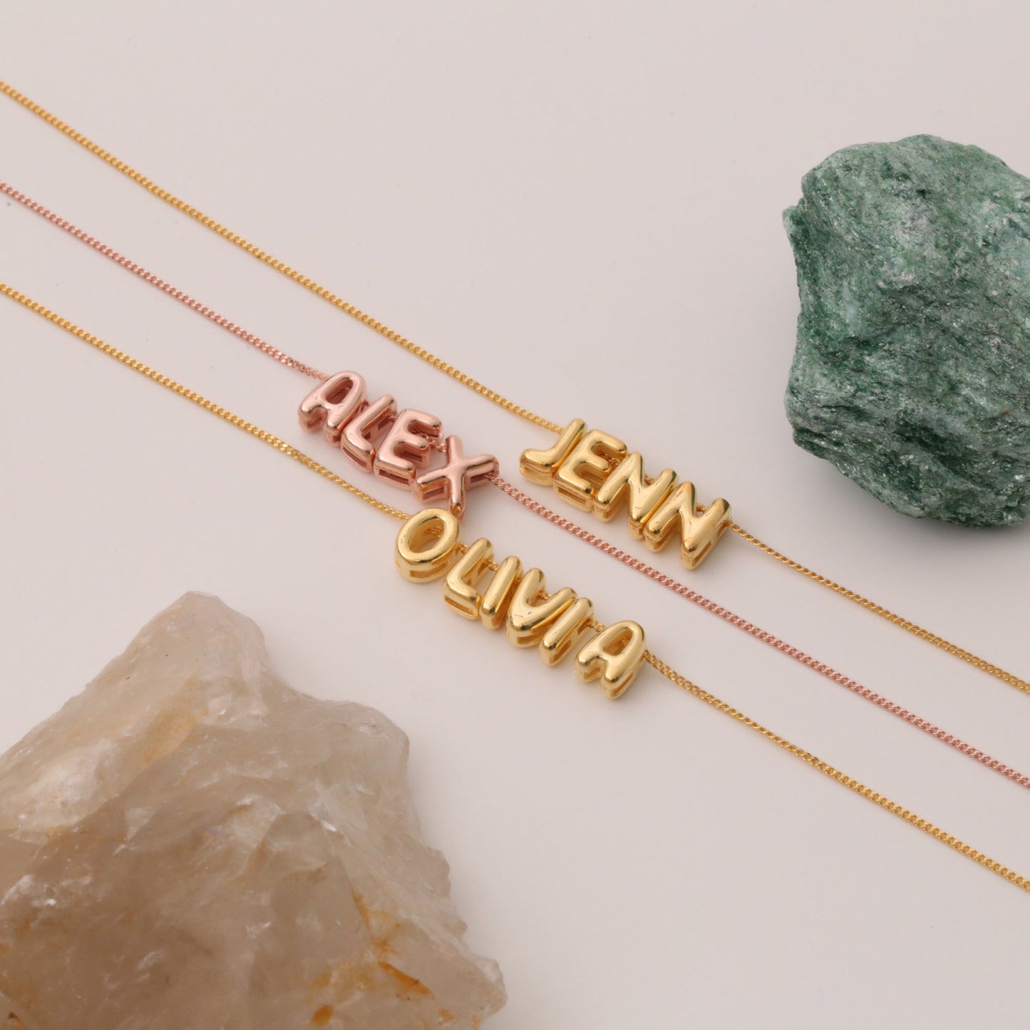 18K Gold and Silver Icon Bubble Letter Initial Custom Name Necklace