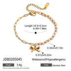 18K Gold Pastel Blue Flower Beaded Chain Bangle Bracelet Stack