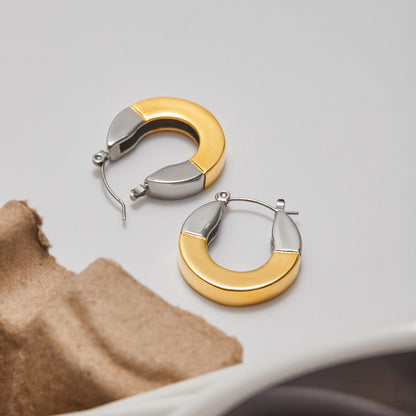 18K Gold and Silver Two Tone Duality Statement Hoop Earrings