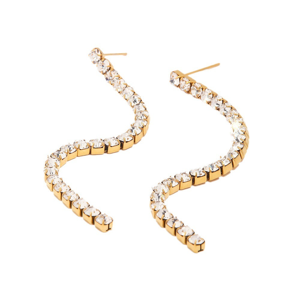 18K Gold Bling Tennis Drop Dangle Earrings