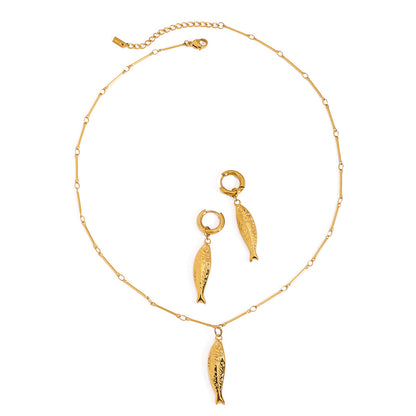 18K Gold Ocean Themed Fish Small Hoop Huggie Earrings with Charm