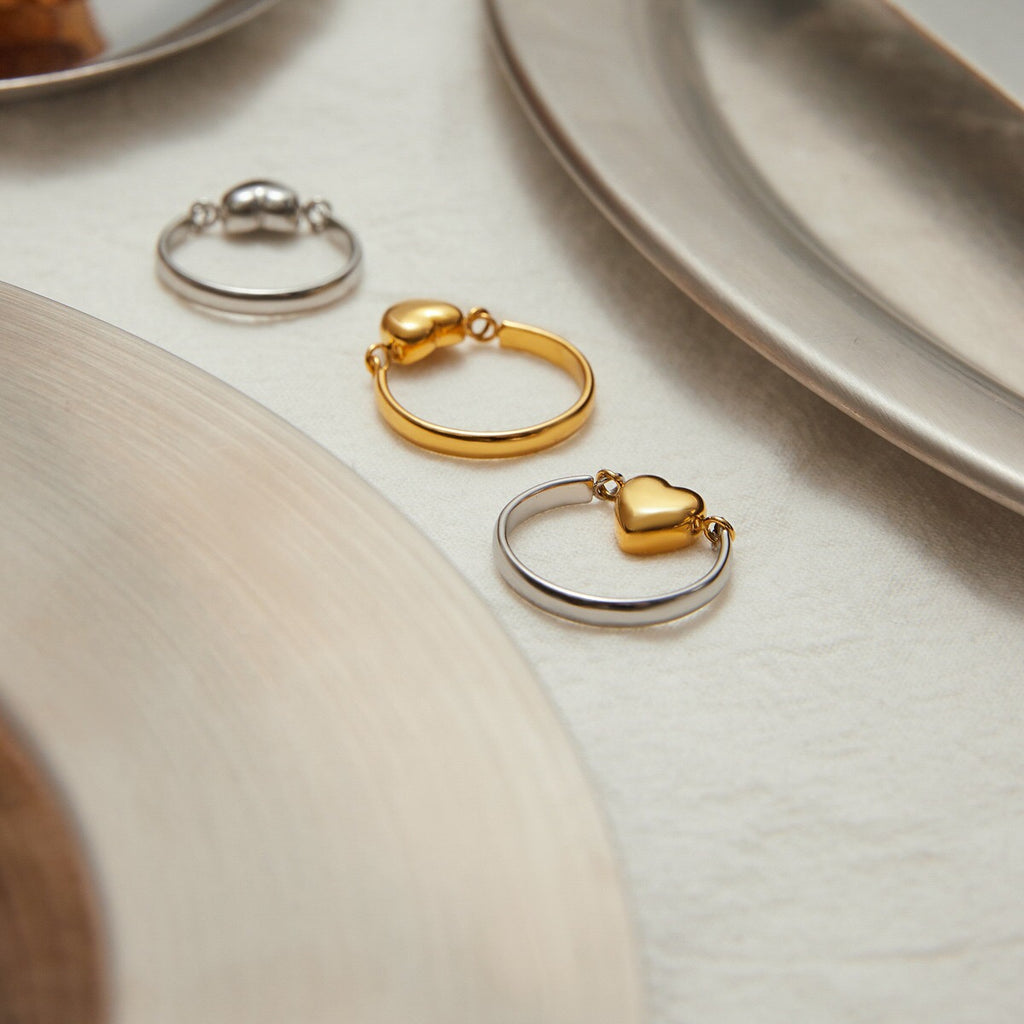 18K Gold and Silver Two Tone Rotating Heart Stacking Ring