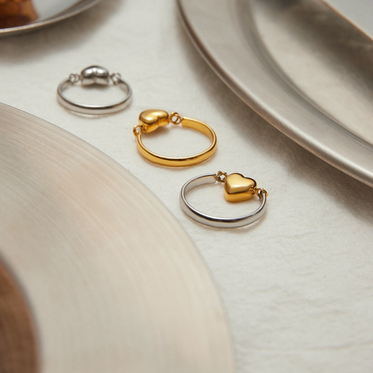 18K Gold and Silver Two Tone Rotating Heart Stacking Ring