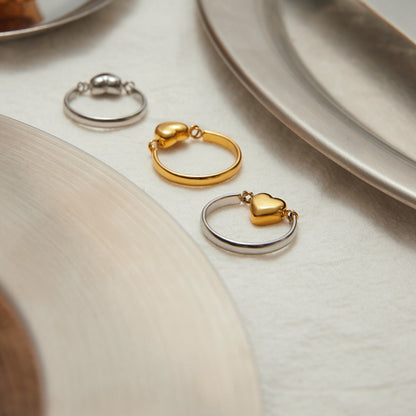 18K Gold and Silver Two Tone Rotating Heart Stacking Ring